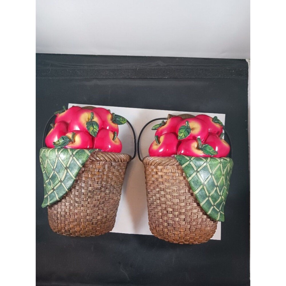 Pair Vintage Ceramic Apple Basket Wall Decor